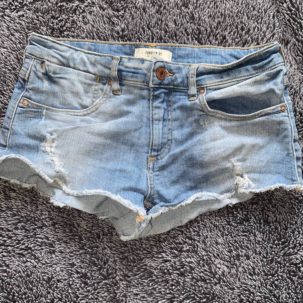 Forever 21 Blue Jean Shorts with Distressed Cut-Off Style